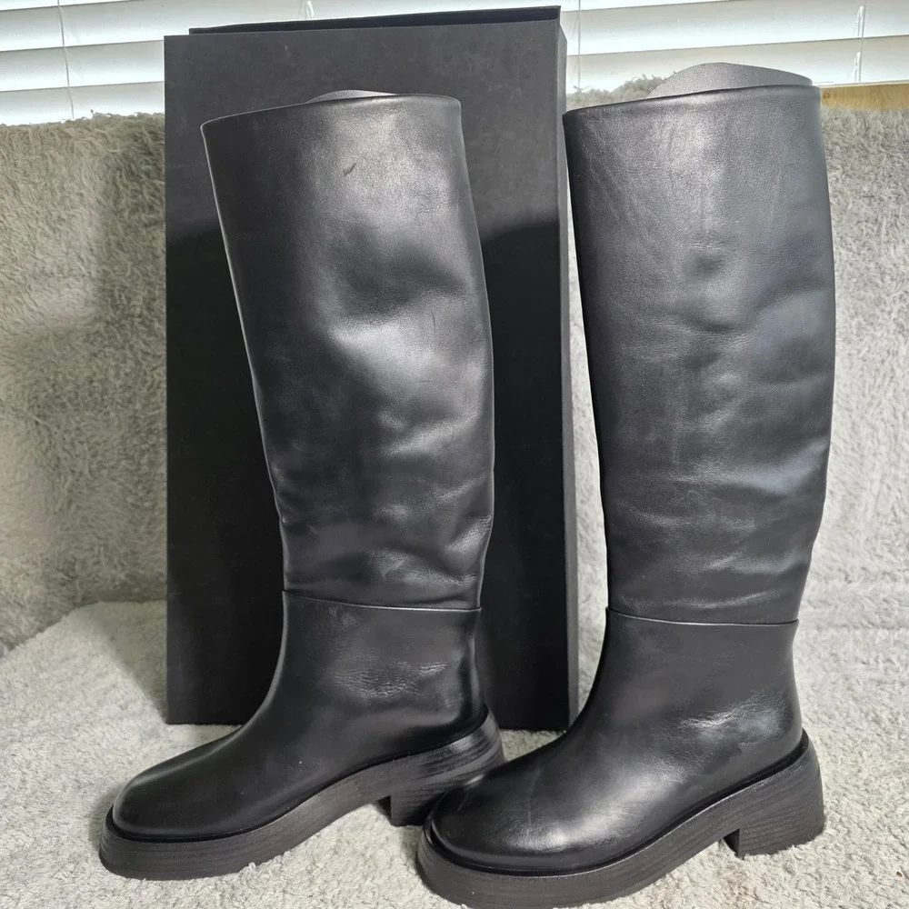 $2320 Marsell Fondello Black Calf Leather Knee High Riding Boots EU‎ 36.5 US 6.5